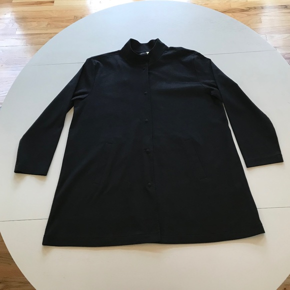 EILEEN FISHER COTTON PONTE STAND COLLAR BLACK JACKET - Picture 6 of 15